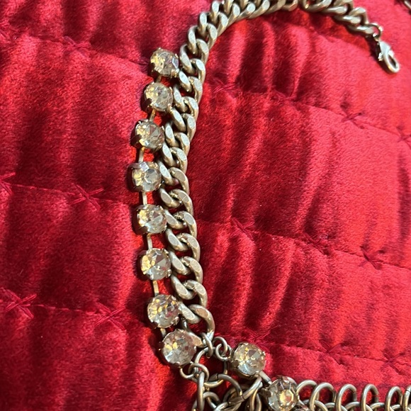 Statement Necklace!  Matte Gold Crystals Metal Mesh Spikes Goth - Picture 5 of 10